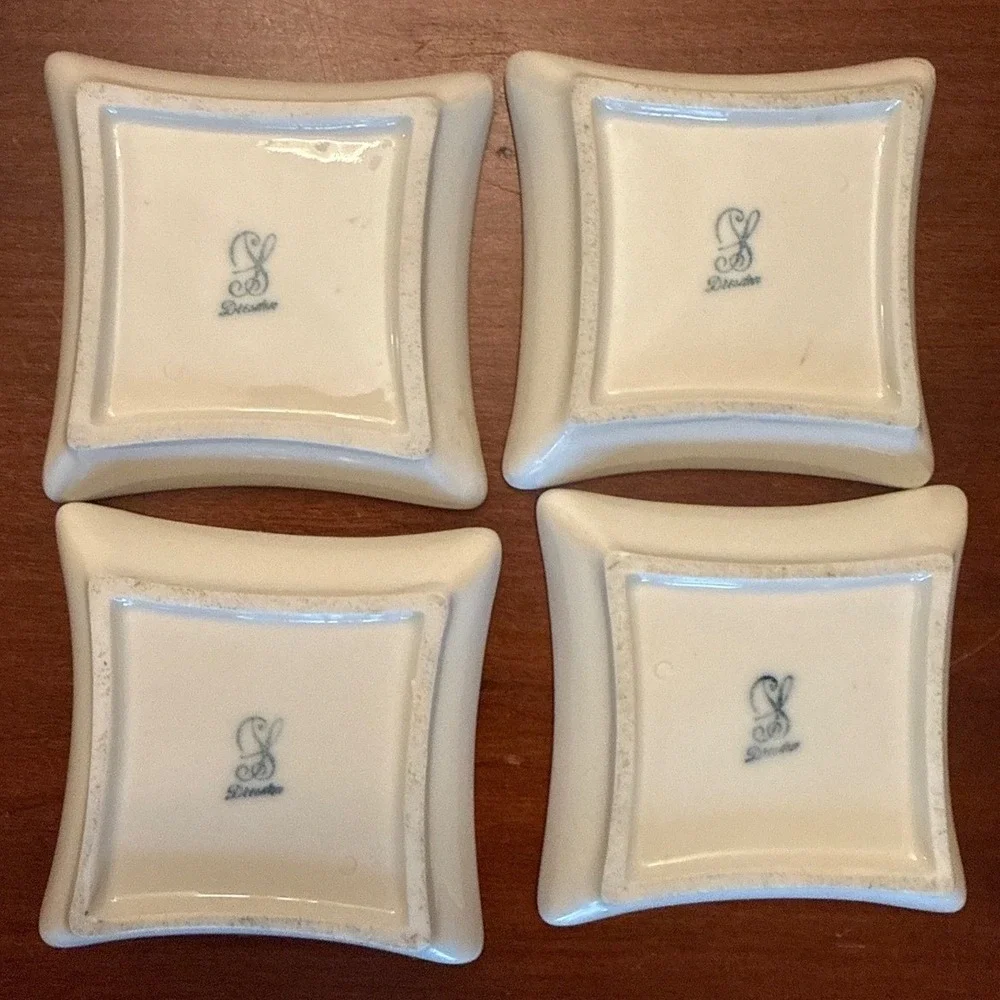 Dresden butter pat dishes set of 4 floral gold antique porcelain painted trinket